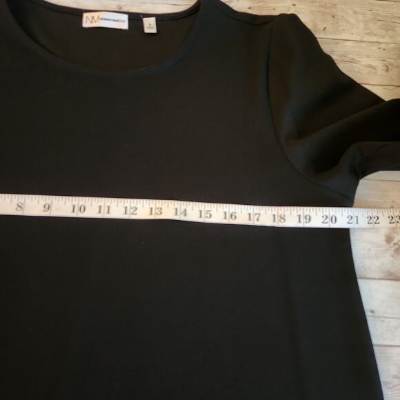 Neiman Marcus Black Shift Dress Ruffled Bow Accent Sleeves Size Large - Picture 7 of 8